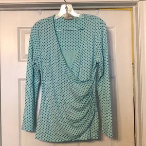 Soft Surroundings blue polka dot wrap shirt size M